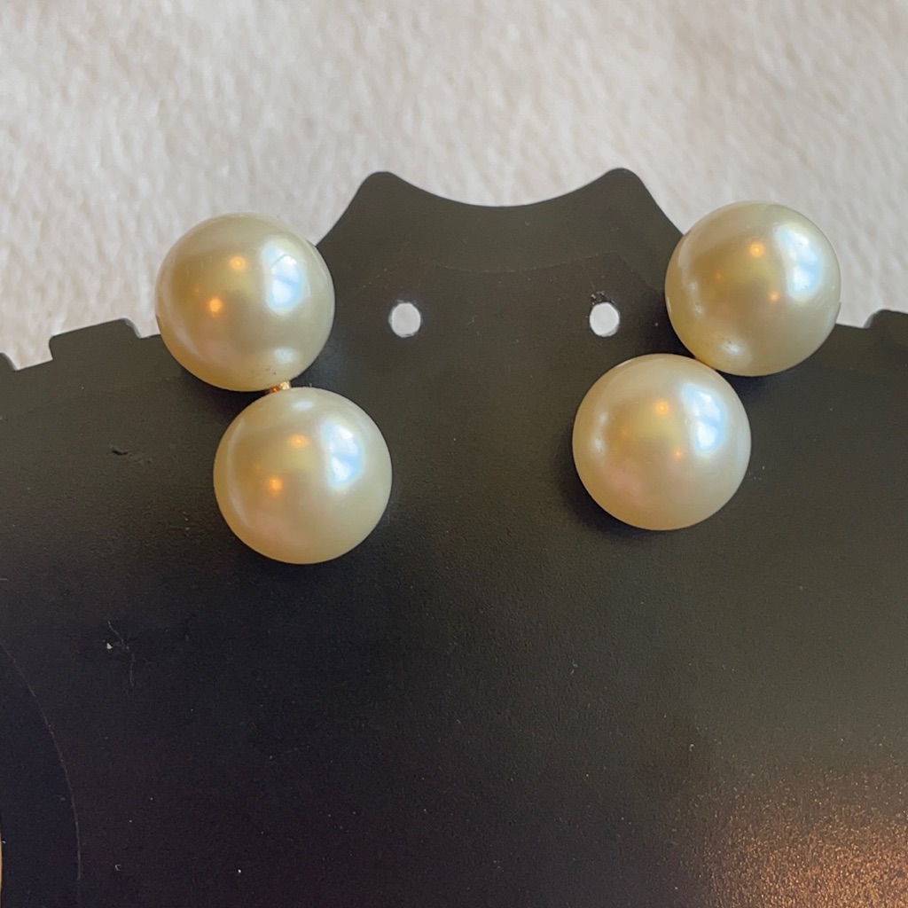 Vtg Marvella Double Pearl Clip On Earrings Gold Tone 1”